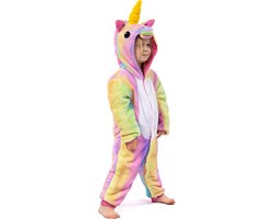 KIMU Onesie Regenboog Eenhoorn Pakje - Maat 116-122 - Eenhoornpakje Unicorn Kostuum Kleuren Pak - Unicornpak Kinderen Jumpsuit Pyjama Sinterklaas Kado