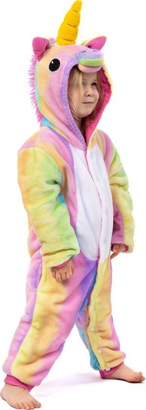 KIMU Onesie Regenboog Eenhoorn Pakje - Maat 116-122 - Eenhoornpakje Unicorn Kostuum Kleuren Pak - Unicornpak Kinderen Jumpsuit Pyjama Sinterklaas Kado