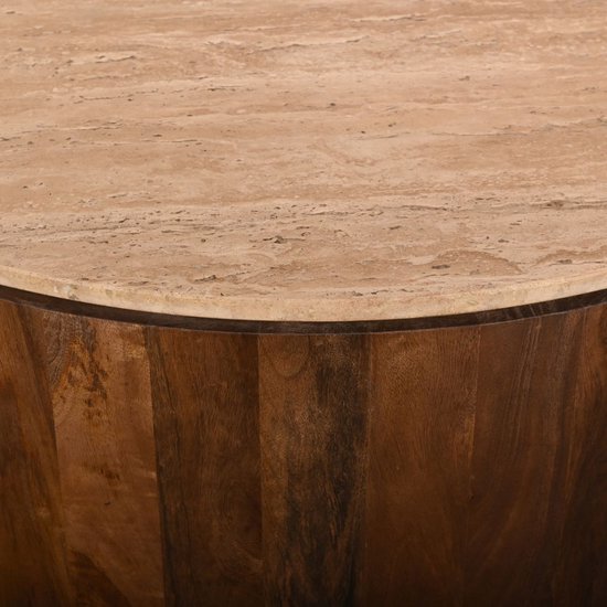 Giga Meubel Salontafel Elan Rond - Travertin - Walnoot - 90x90x35cm