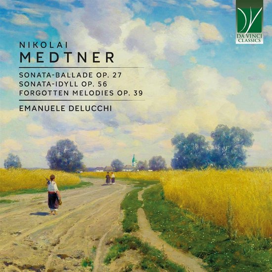 CD-hoes met de titel 'Nikolai Medtner', 'Emanuele Delucchi' en een landschapsschilderij.