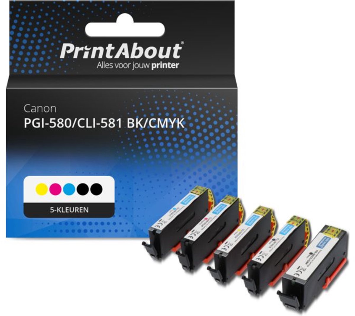 PrintAbout Huismerk Canon PGI-580/CLI-581 BK/CMYK Inktcartridge 5-kleuren Voordeelbundel
