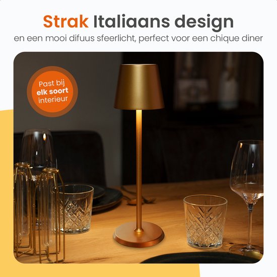 Goliving Lampe de Table Rechargeable – Sans Fil et dimmable – Lampe Tactile Moderne – Lampe de Nuit Chambre – 38 cm – Or