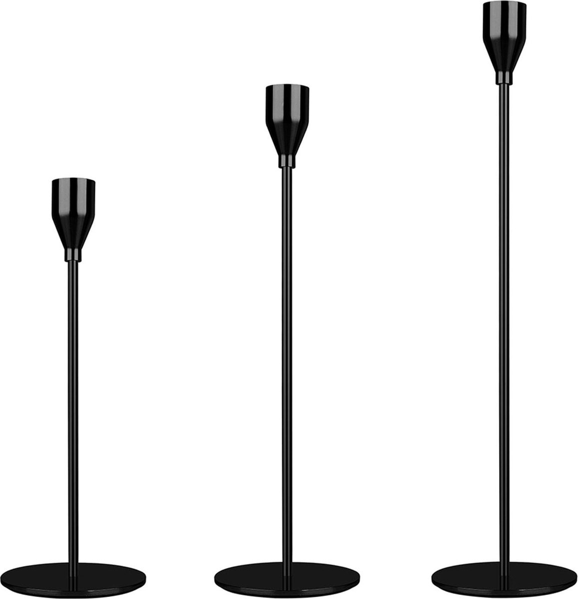 La'Moussawi ® Klassiek Zwart Metalen Kandelaar Set van 3 voor Diverse Gelegenheden
