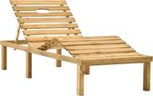 vidaXL Ligbed Grenenhout met Grijs Kussen Ligbed - Lounge Bed - Tuinset - Tuinmeubel - Relaxen - Buitenleven - Teak - Acacia
