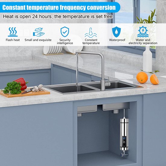 CEIEVER elektrische doorstroomboiler zonder reservoir, met led-display, 220 V, 3000 W, onmiddellijke verwarming voor de douche in de badkamer, zwart