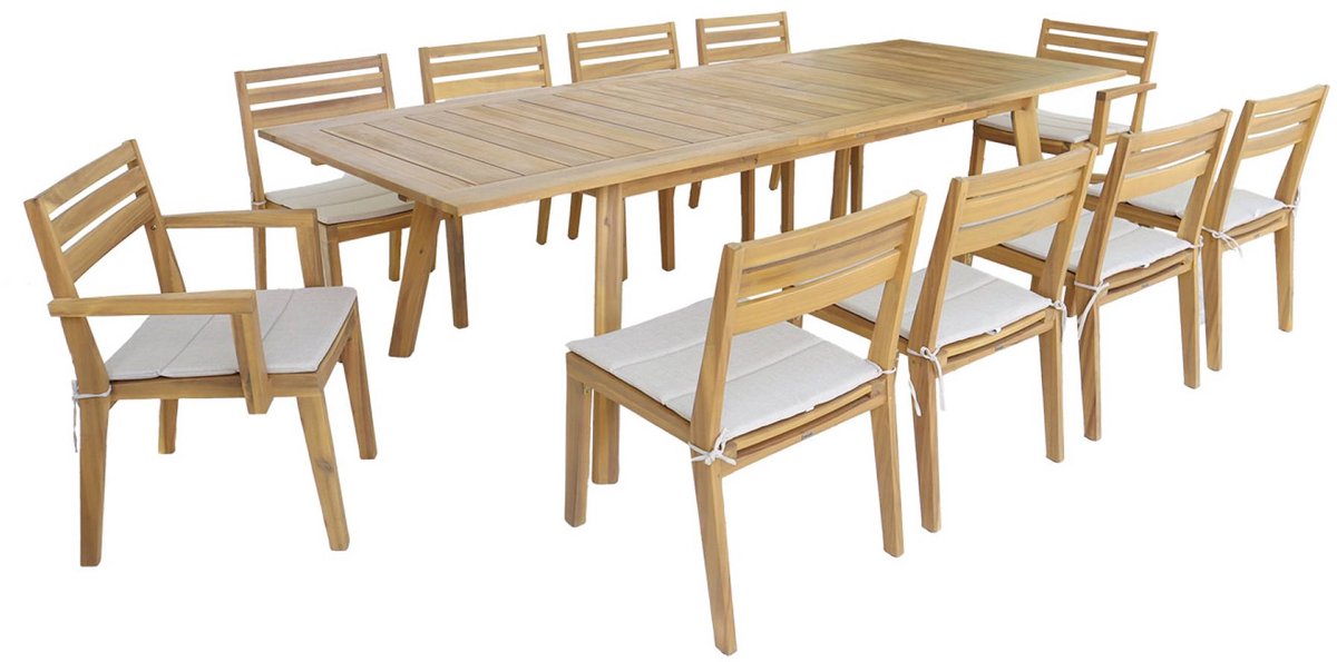 sweeek - Tuinset van acaciahout met 2 fauteuils en 8 stoelen palena en merina 275 x 100 x 75 cm