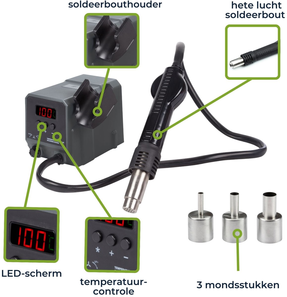 Velleman Soldeerstation, voor SMD-componenten, multifunctioneel, 300 W, temperatuurbereik 100-500 °C, grijs – foto 3
