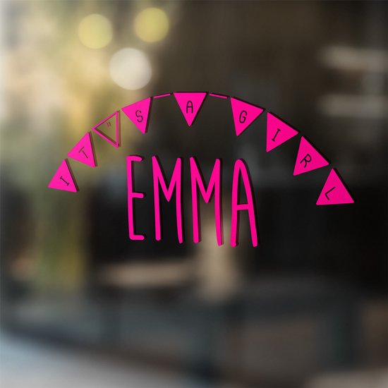 Autocollant de naissance C'est une fille avec un nom - Oranje - 140 x 60 cm - Muursticker4Sale