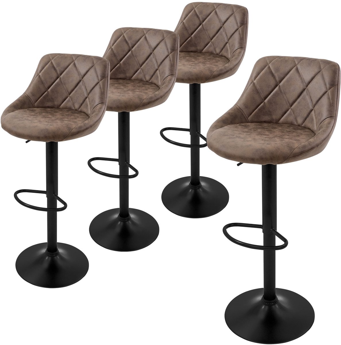 ml-design barkruk set van 4, bekleding van kunstleer, bruin, gestoffeerde barkruk met rugleuning en voetensteun, in hoogte verstelbare barkruk, 360° draaibaar, bistrostoel draaistoel barstoelen