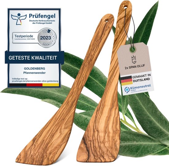 GOLDENBERG® Premium Keukenspatel - Fijnste Italiaanse Olijfhout - Pannenlikker Made in Germany - 100% Klimaatneutraal - houten Spatel - houten Kookgerei