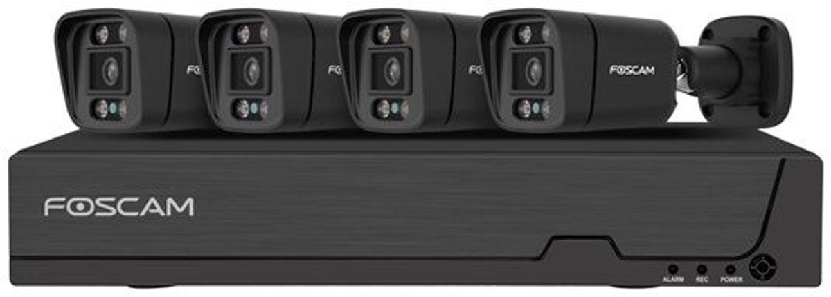 Foscam FNA108E-B4-2T-B Kit Beveiligingscamera Set - 4 Camera's - PoE - 2TB Geheugen - Kleurennachtzicht 20m - 8MP - Zwart