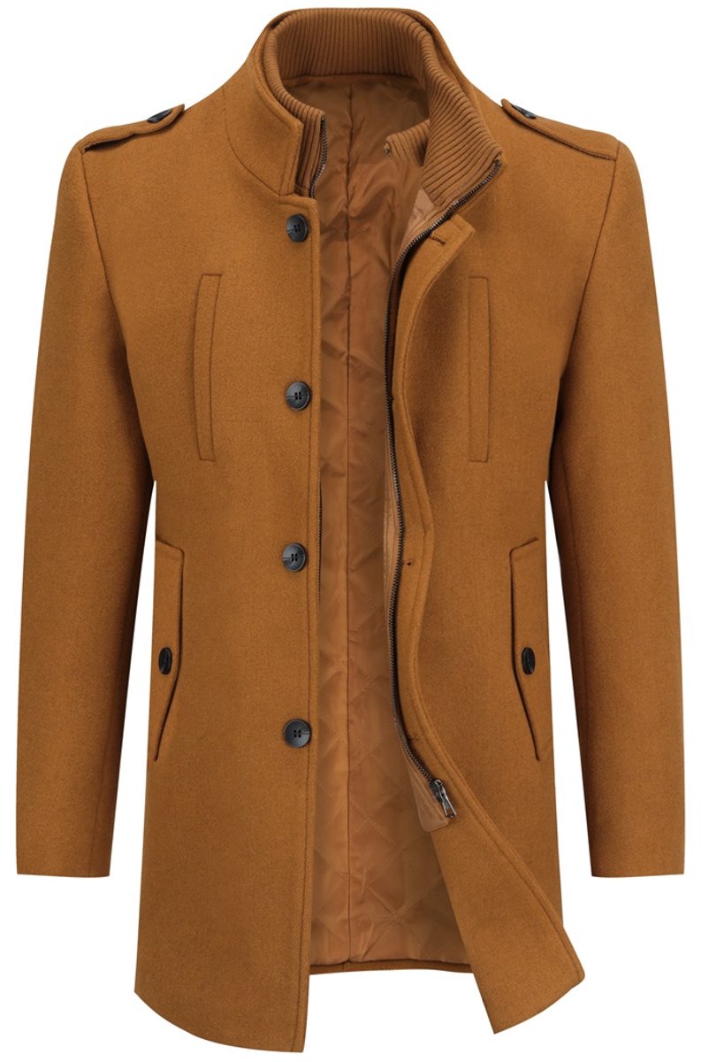 Allthemen Heren Wollen Winterjas met Opstaande Kraag - Kort Gevoerd Winterjack - S