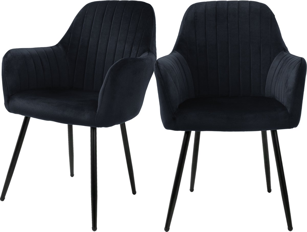 Eetkamerstoelen met rugleuning & armleuning set van 2 zwart met fluwelen bekleding en meta