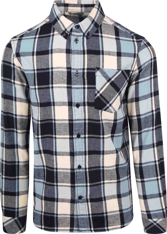 KnowledgeCotton Apparel Overhemd Lichtblauw Geruit - Maat M - Heren - Overhemden Casual
