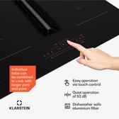 Klarstein Inductiekookplaat AirJet 60 met Afzuiging – 600 m³/u, Flexzones, 10.000 W Boost, Touchpaneel, Energieklasse A+, Kinderbeveiliging, RVS en glas, 60 cm - Kookveld - 49 cm - Inbouw voor Keuken - Timer Booster Kinderslot