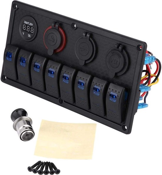 Thlevel Car USB Socket Panel 18W QC3.0 USB & 45W PD Cigarette Lighter Socket LED Digital Voltmeter Rocker Switch ON/OFF for 12V/24V Vehicles Boat Caravan