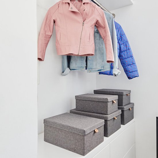 Love it Store it Premium Storage Boxes with Lid 5-Piece - Box Set Made of High Quality Fabric, Very Sturdy - Grey - 5 Different Sizes