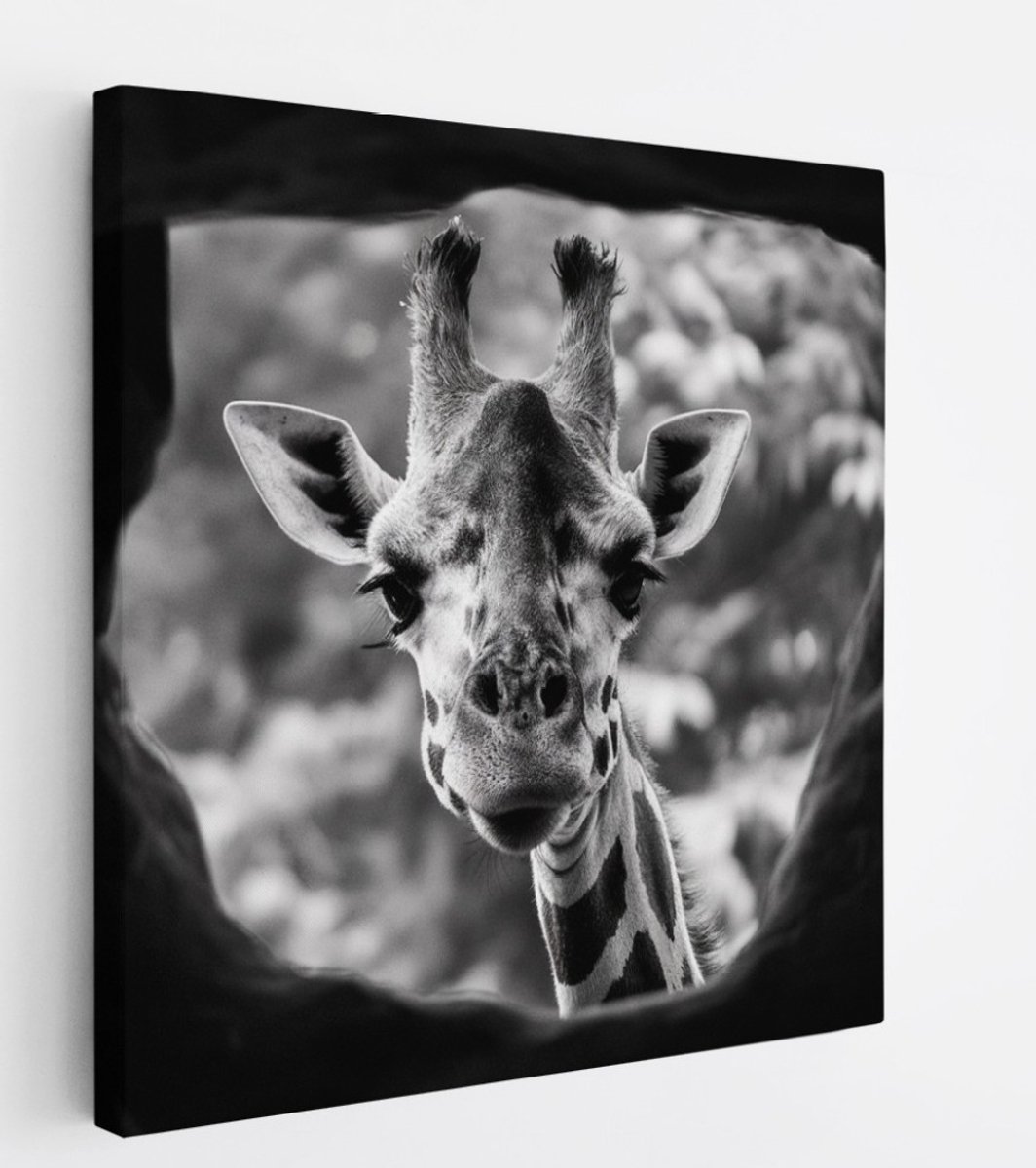 Saammp Canvas Schilderij - Glurende Giraffe - Natuur - Dieren - 60x60 - Foto op canvas - Wanddecoratie - Muurdecoratie Woonkamer - Slaapkamer decoratie - Canvas Print Multicolor