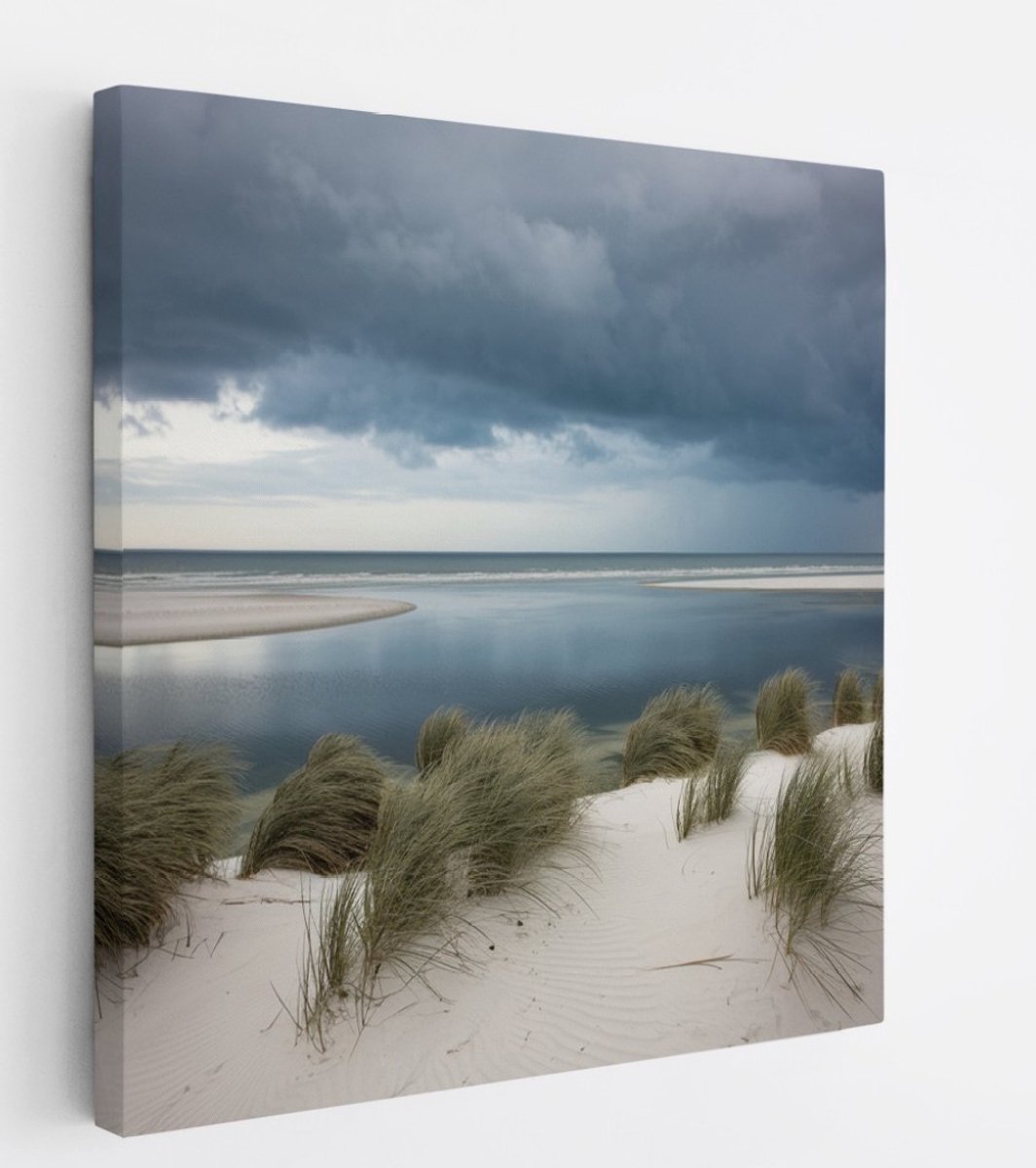 Saammp Canvas Schilderij - Strand - Zee - duinen - 100x100 - Foto op canvas - Wanddecoratie - muurdecoratie Woonkamer - Slaapkamer decoratie - Canvas Print Multicolor