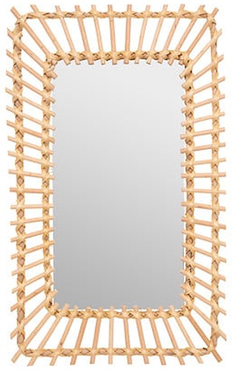Atmosphera Wandspiegel Leonie - Boho/ibiza stijl - rotan - lichtbruin - 35 x 58 cm Beige