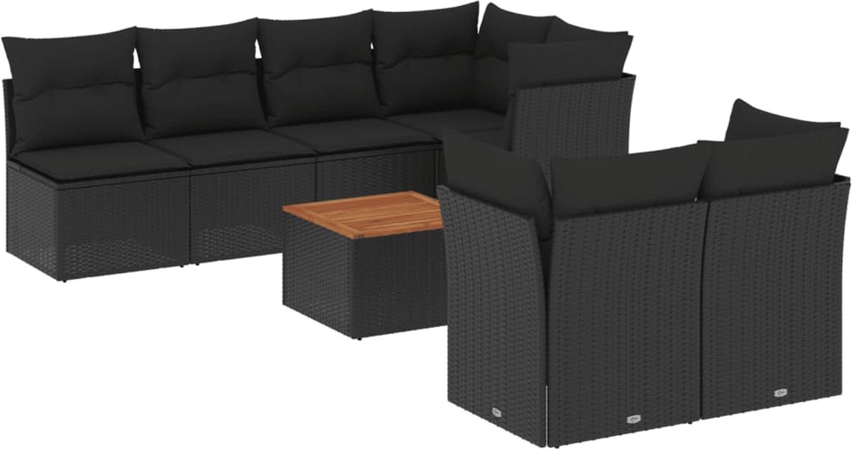 The Living Store 8-delige Loungeset met kussens poly rattan zwart - Loungestoel - Lounge Set - Tuinlounge - Buitendining - Outdoor Furniture