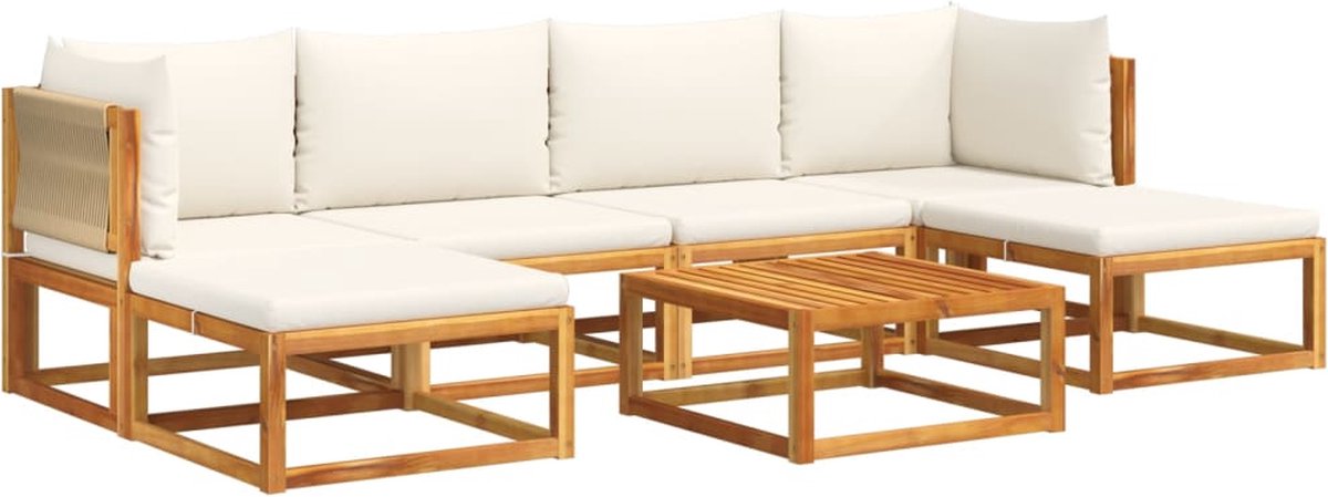Tuinmeubelset met beige touw en acaciahout - modulair design.
