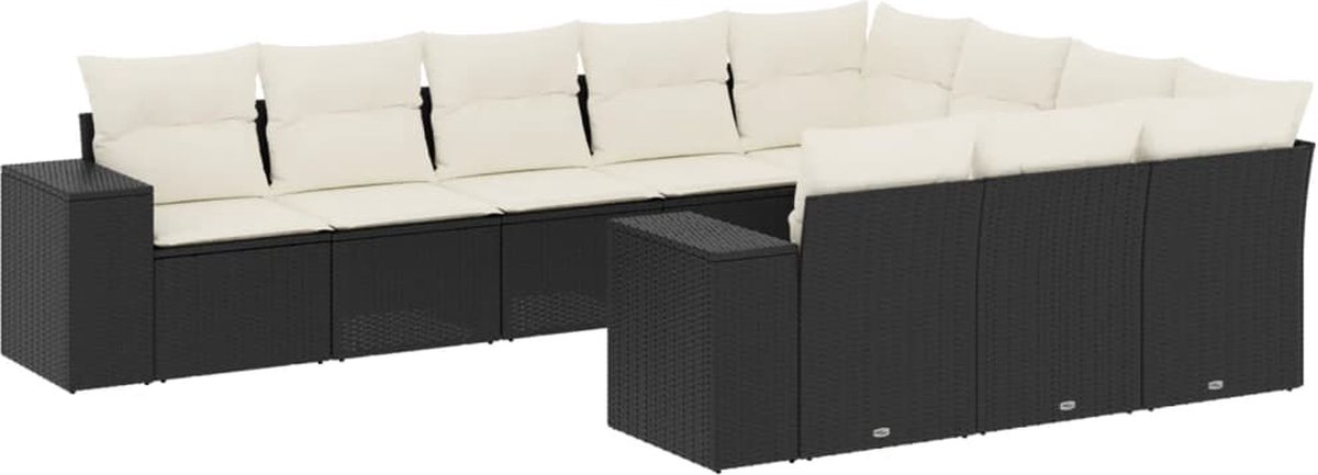 The Living Store 10-delige Loungeset met kussens poly rattan zwart - Loungebank - Lounge Set - Tuinset - Buitendecoratie - Outdoor Furniture