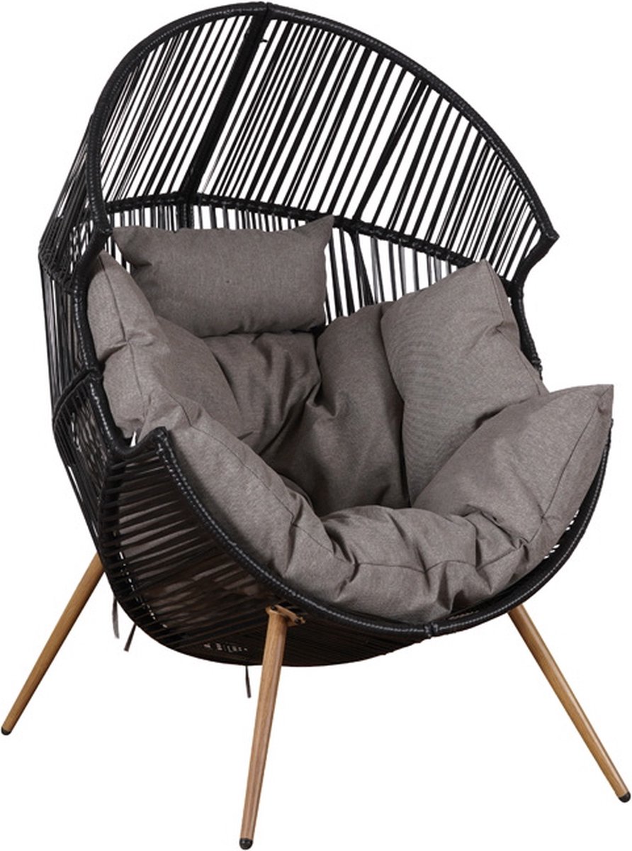 Loungestoel Zwart - Staal & Wicker - 98x90x142 cm - Loungestoel Viking - SenS-Line