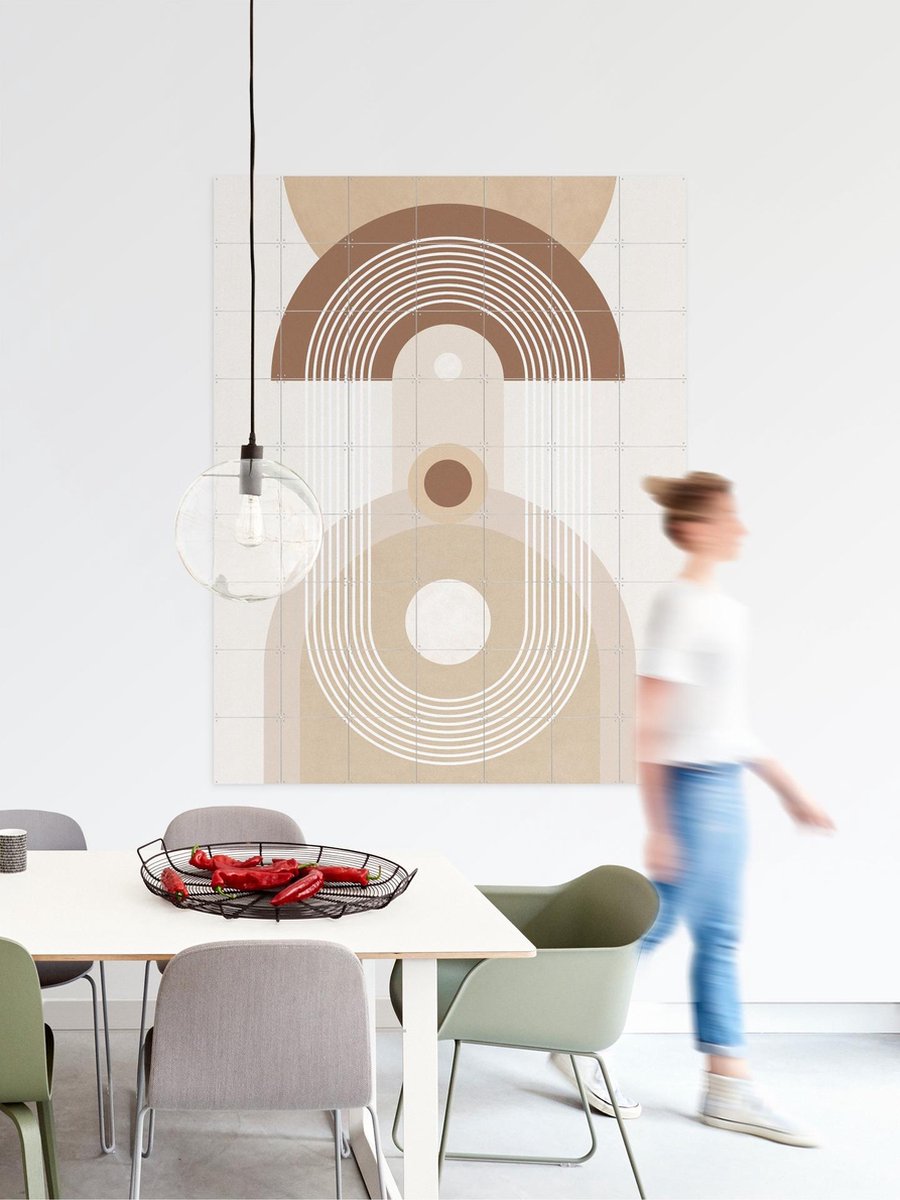 IXXI Beige Mid Century Poster No.3, Elena Ristova & Various - 80 x 100 cm - Gratis ophangtool - Grote wanddecoratie en posters - Minimalisme, Grafisch