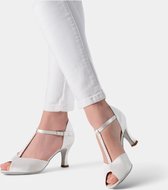 Witte satijnen dames bruidsschoenen - Werner Kern Mona - Hakhoogte 6,5cm - T - band - Suède buitenzool - Geschikt voor openingsdans bruiloft - Comfortabele bruidsschoenen - Strass Steentjes - Werner Kern - Wit - 38 2/3
