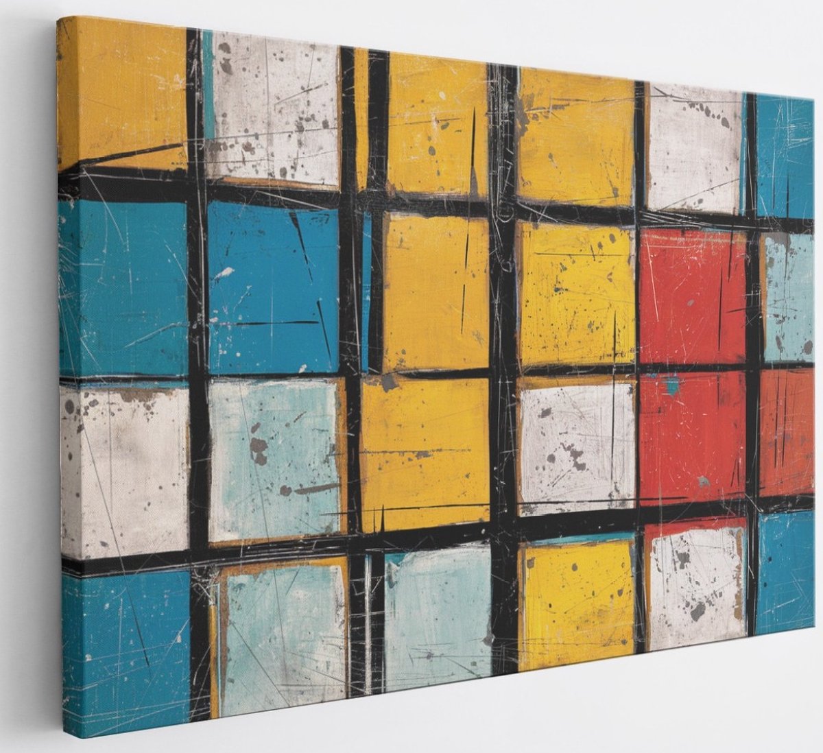 Saammp Canvas Schilderij - Mondriaan achtig - Abstract - 30x20 - Foto op canvas - Wanddecoratie - Muurdecoratie Woonkamer - Slaapkamer decoratie - Canvas Print Multicolor