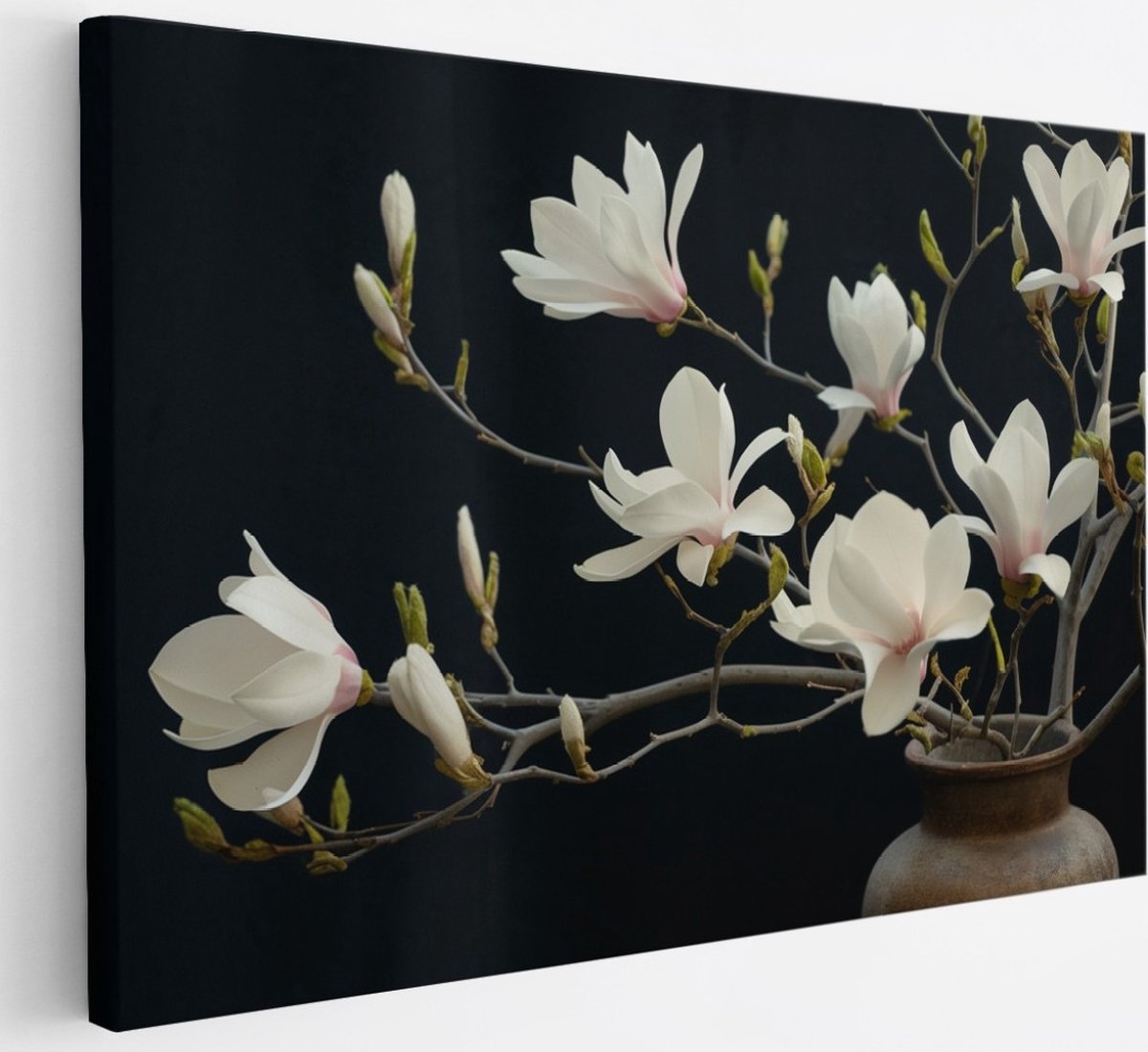 Saammp Canvas Schilderij - Witte bloemen - Bloei - Natuur - 30x20 - Foto op canvas - Wanddecoratie - Muurdecoratie Woonkamer - Kantoor Decoratie Multicolor