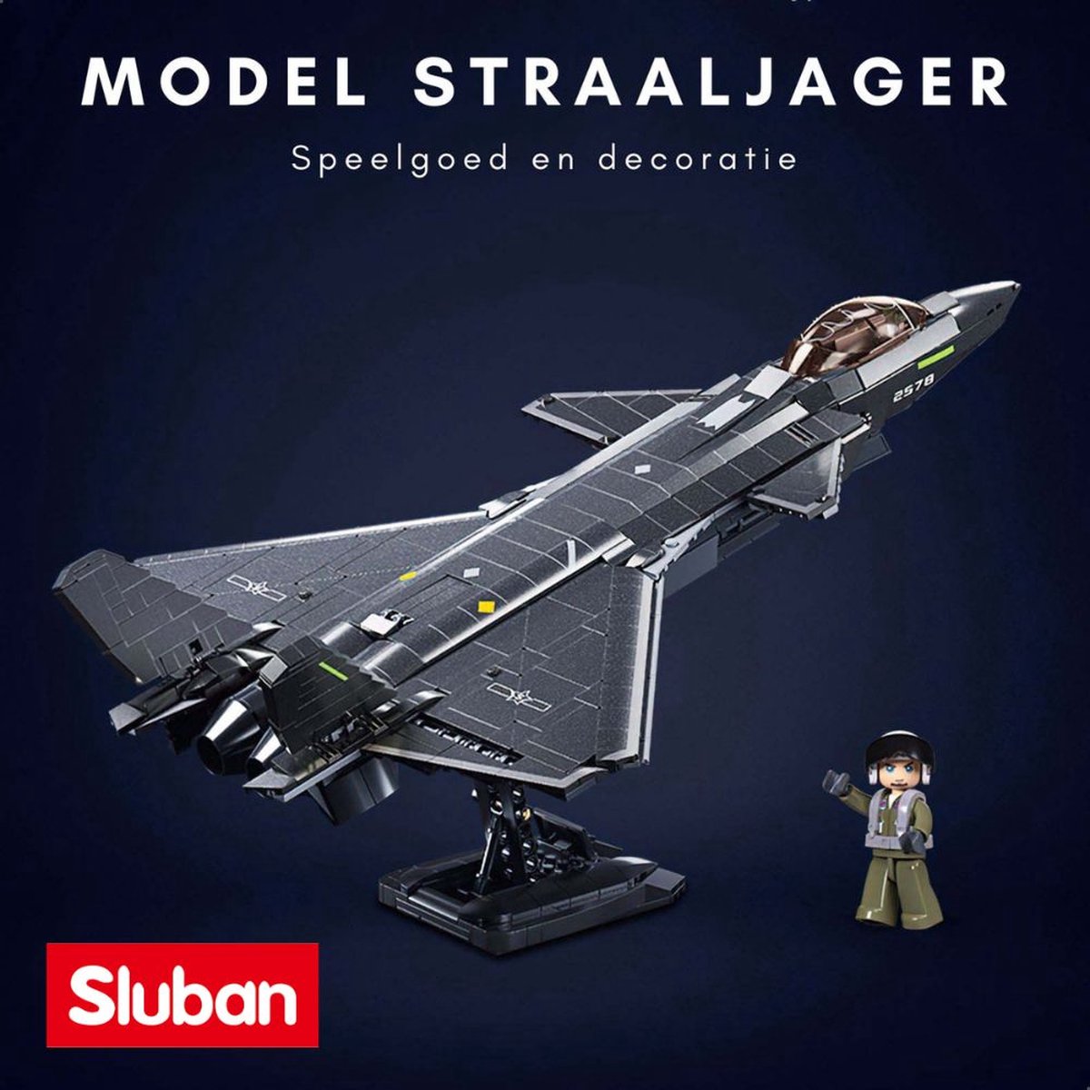Sluban - J20S Straaljager met LED verlichtingen | WW2 army luchtmacht | Technic creator ideas educatief leger speelgoed | Expert bouwpakketten voor volwassenen | Classic icons vliegtuig modelbouw | 953 bloks — afbeelding 5