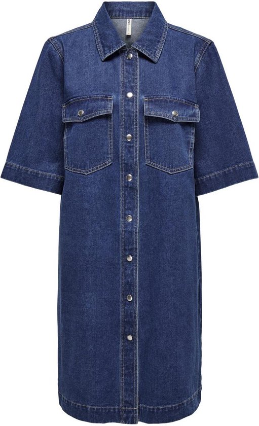 ONLY ONLBELLE S/S BUTTON DRESS DNM GUA NOOS Dames Jurk - Dark Blue Denim
