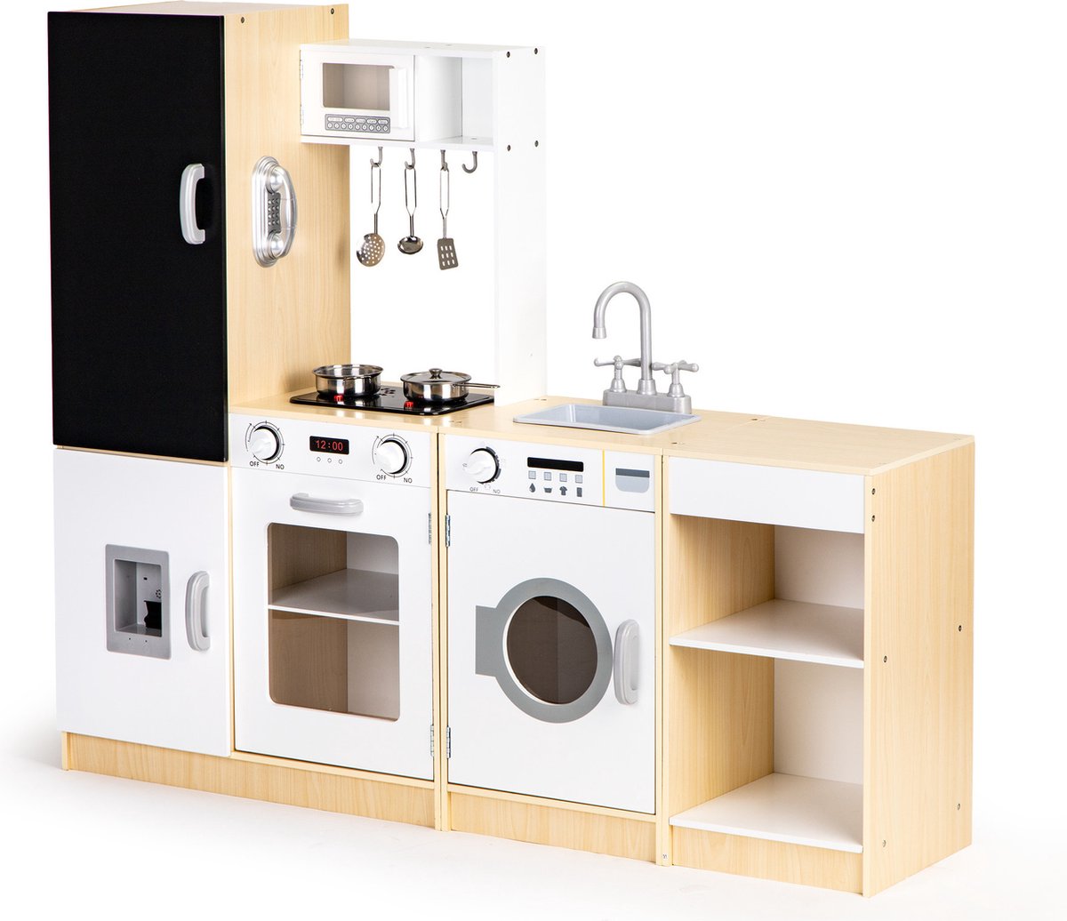 ECOTOYS Kinderkeuken Hout Wit - 127x29,5x106 cm - Incl. Accessoires, Licht & Geluid