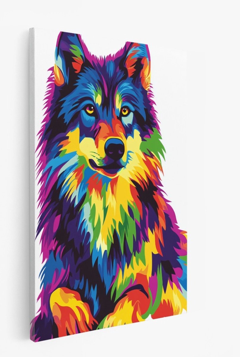 Saammp - Canvas Schilderij - Abstract - Wolf - Olieverf - Dieren - 30x40 - Kleurrijk - Foto op canvas - Wanddecoratie - Muurdecoratie Woonkamer - Slaapkamer decoratie - Canvas Print