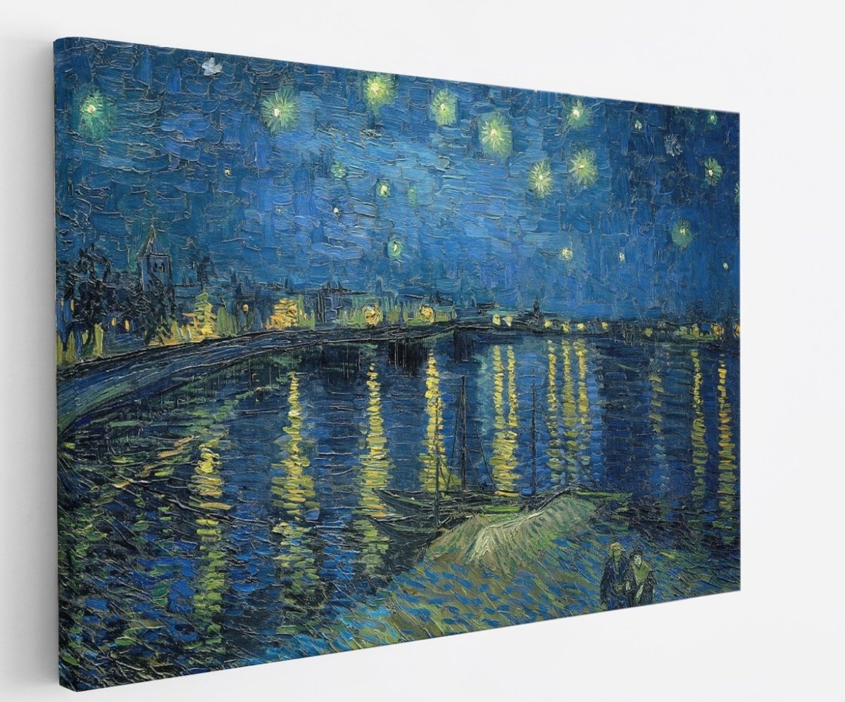 Saammp Canvas Schilderij - Sterrennacht boven de Rhône - Van Gogh - Oude Meesters - 45x30 - Foto op canvas - Wanddecoratie - muurdecoratie Woonkamer - Slaapkamer decoratie - Canvas Print Multicolor