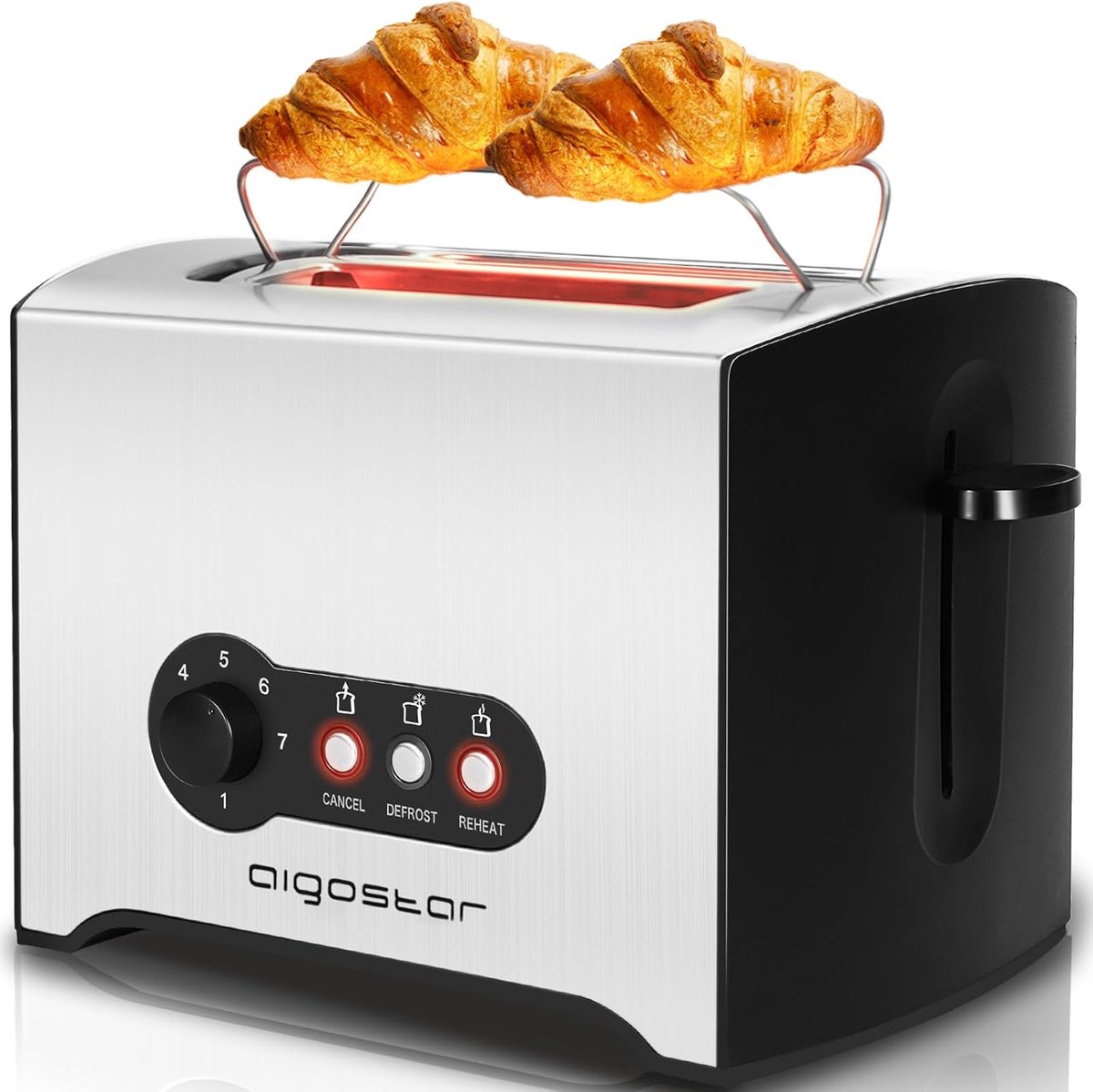 Compacte RVS Broodrooster met 2 Grote Sleuven - 900W met 7 Bruiningsniveaus en Ontdooi- en Opwarmfunctie
