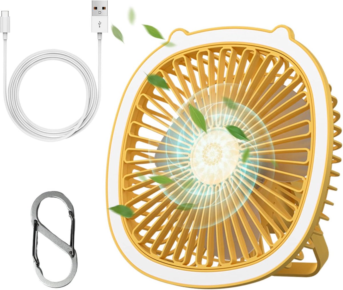 Draagbare stille ventilator met LED verlichting en drie snelheden – ideaal voor thuis, kantoor en camping