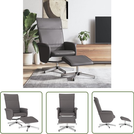 vidaXL Kuipstoel met voetenbankje kunstleer grijs, fauteuil, relaxstoel, fauteuil stoel, relaxfauteuil, leesstoel, woonkamer stoel, lounge fauteuil