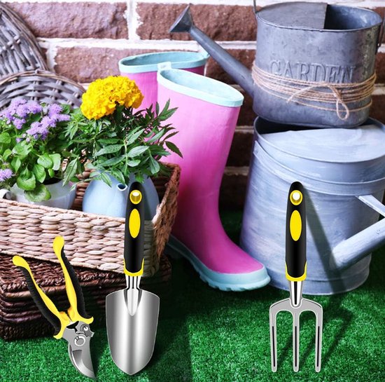 Tuingereedschapsset, 3-delige tuingereedschapsset, tuingereedschapsset voor mannen en vrouwen, met tuinschaar, schep, vork, 10 plastic plantenmarkeerders — afbeelding 5