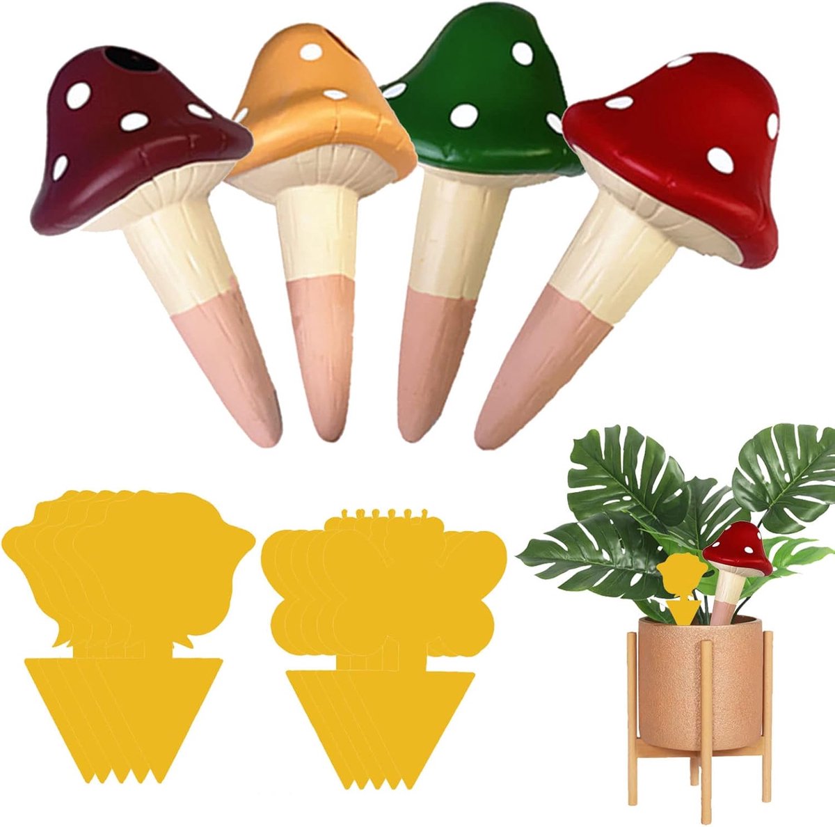 Druppelirrigatie Kegels - Automatische Watergevers - Planten Water Geven - Paddenstoel Vorm - Set van 4 - Terracotta