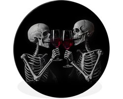 WallCircle - Wandcirkel - Muurcirkel - Skeletten - Wijn - Proost - Schedel - Zwart - Aluminium - Dibond - 30x30 cm - Binnen en Buiten