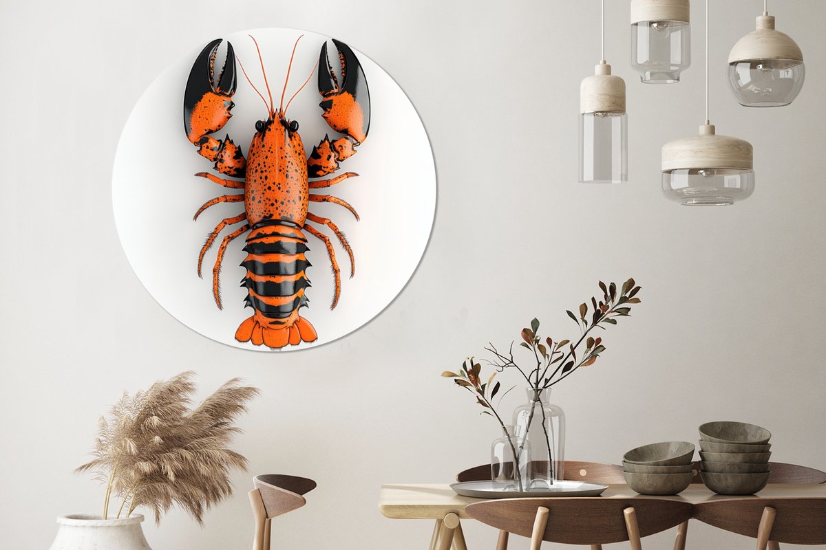 WallCircle Wandcirkel - Muurcirkel - Kreeft - Zwart - Oranje - Wit - Uniek - Aluminium - Dibond - 140x140 cm - Binnen en Buiten