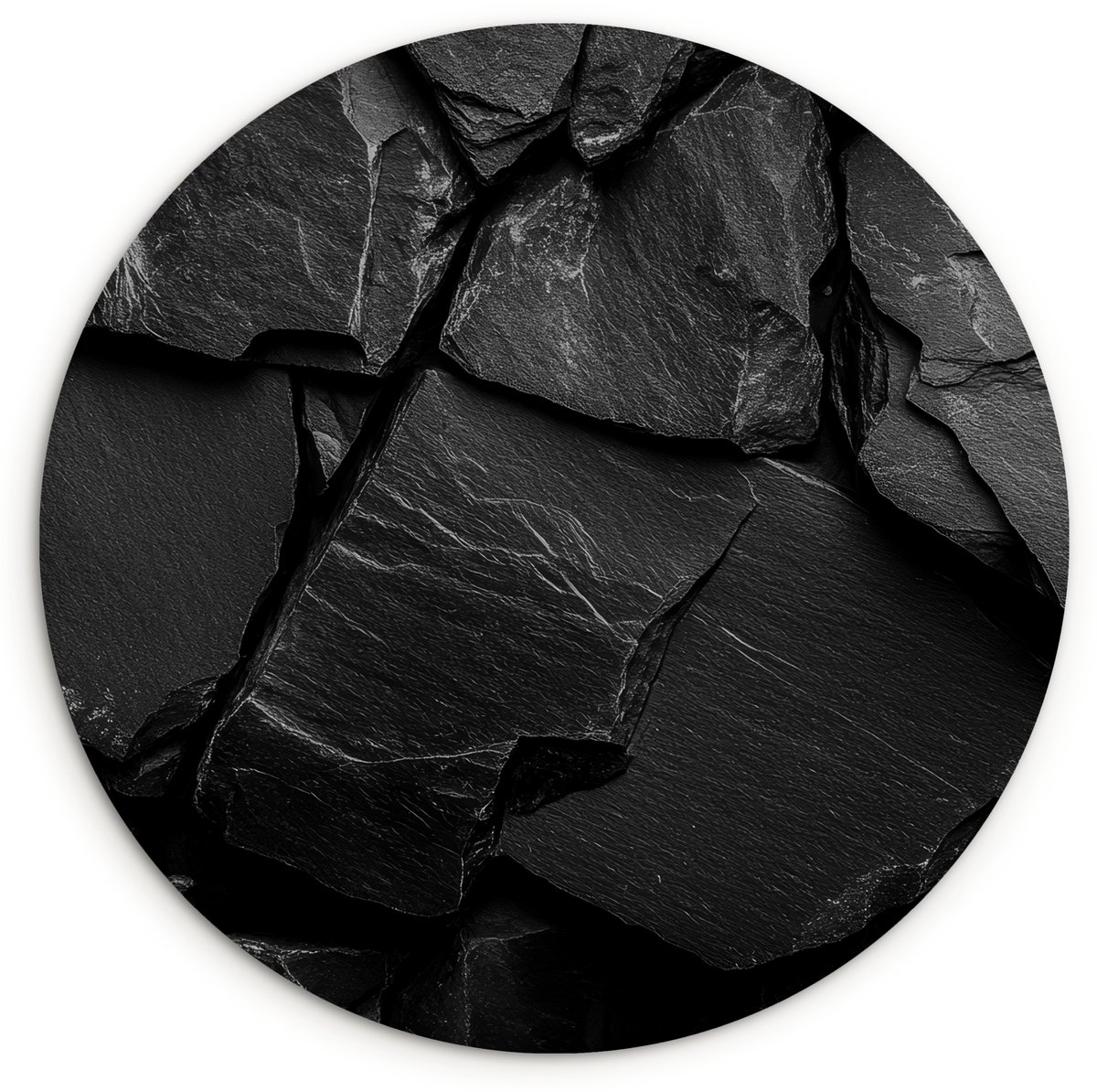WallCircle Wandcirkel 60x60 cm - Muurcirkel Zwart - Stenen - Rots - Muurdecoratie woonkamer - Wanddecoratie slaapkamer - Kamer decoratie accessoires - Ronde schilderijen