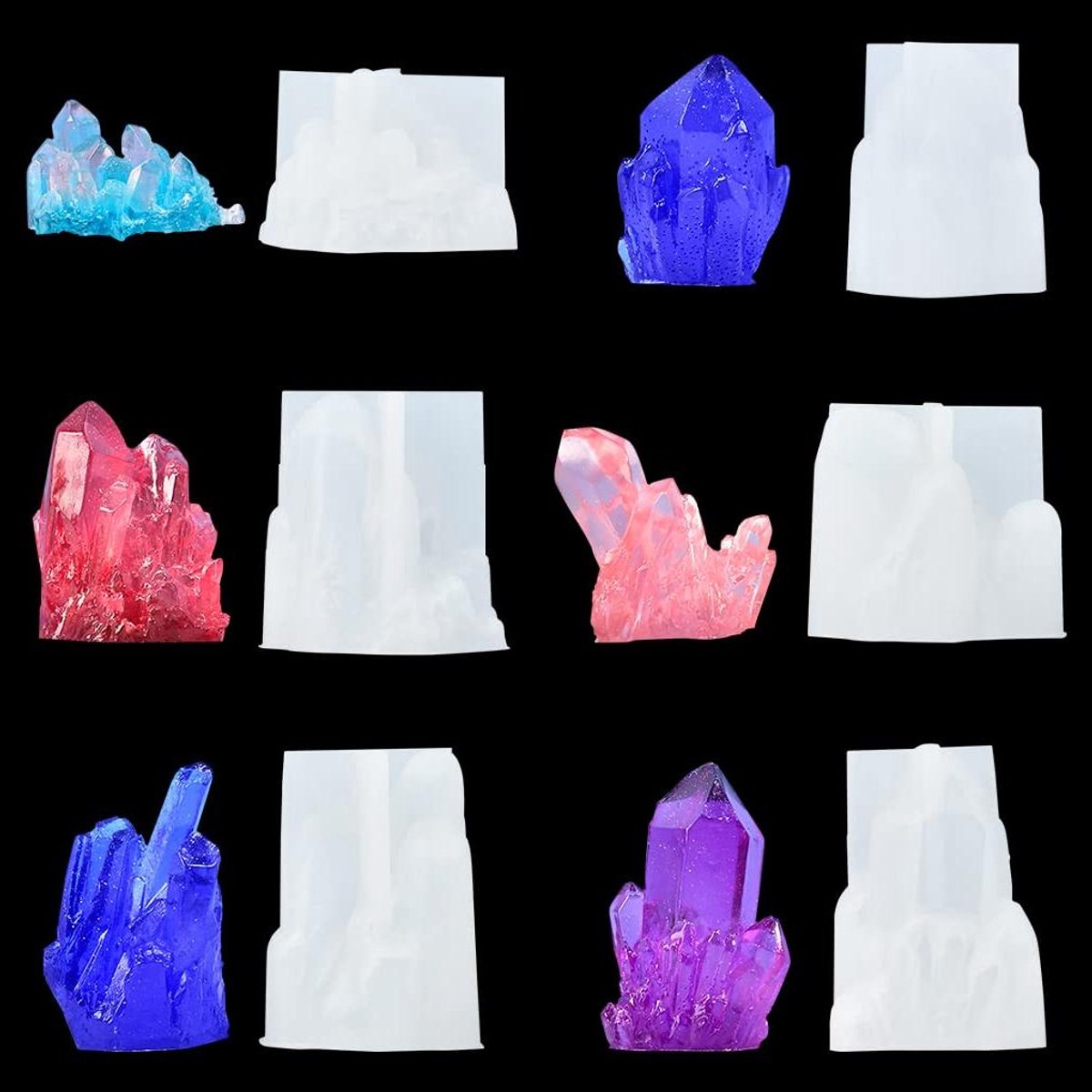 Kristal Cluster Hars Mallen - Set van 6 stuks - voor DIY Kaars Fondant Huisdecoratie