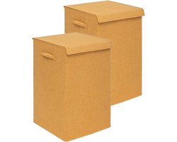 5Five Eureka sorteer wasmand - 2x - 74 liter - okergeel - 37 x 37 x 60 cm - MDF/Polyester stof - met afsluitklep