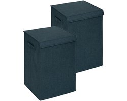 5Five Eureka sorteer wasmand - 2x - 74 liter - smaragd groen - 37 x 37 x 60 cm - MDF/Polyester stof - met afsluitklep