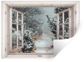 Stickers muraux - Film autocollant - Forêt - Hiver - Arbres - Nature - Chemin - Vue - Wit - 160x120 cm - Film adhésif - Stickers muraux chambre enfant - Papier peint autocollant XXL - Papier peint autocollant - Film autocollant