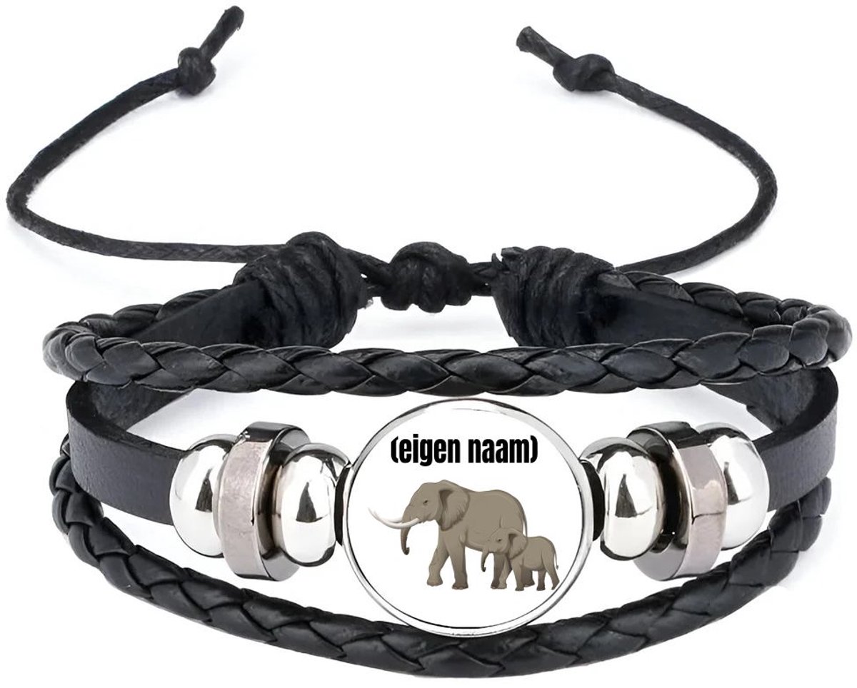 Akyol - olifant en kleine met eigen naam armband zwart - Olifant - dieren liefhebber - iemand die houdt van olifanten - verjaardag - cadeau - kado - geschenk